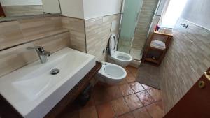 a bathroom with a sink and a toilet in it at Villa Canu in Alghero +52 photos