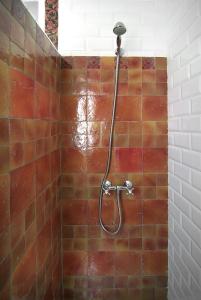 a shower with a hose in a tiled bathroom at Casa Rural Palacete Magaña in Malón