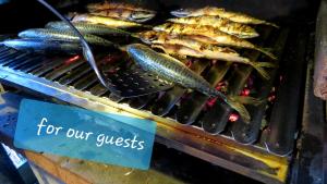 a bunch of fish are cooking on a grill at Apartments Ivka & Garden in Senj