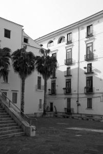 un gran edificio blanco con palmeras delante en Palazzo Morese Apartments, en Salerno