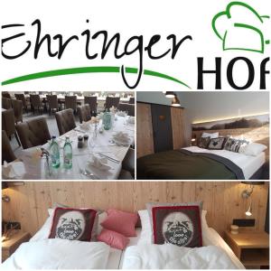 een collage van foto's van een hotelkamer met een eetvloer bij Ehringer Hof in Polling