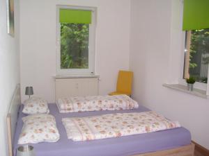 سرير أو أسرّة في غرفة في Gästewohnung in Döbeln
