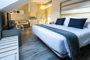 sypialnia z dużym łóżkiem i salonem w obiekcie Hotel & Spa Princesa Munia w mieście Oviedo
