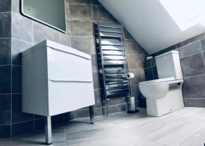 a bathroom with a toilet and a sink at Hillrise B&B in Portrush +21 photos