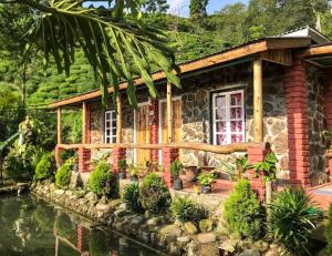 a house with a pond in front of it at Sunakhari Homestay in Mirik