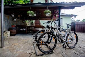 two bikes parked next to each other on a patio at Synyogora in Yaremche