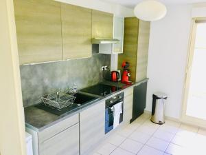 a kitchen with a sink and a stove at Le Grasberg in Bergheim