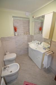 bagno con lavandino, servizi igienici e specchio di Casa Maria a Camaiore
