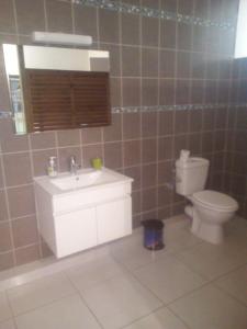 a bathroom with a sink and a toilet at A la montagne in Morne Vert +8 photos