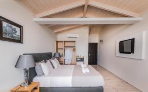 una camera con un grande letto e un divano di Crystal Beach Hotel a Kalamákion