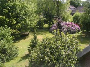 an aerial view of a garden with flowers and trees at Ferienwohnung Eggers in Bispingen