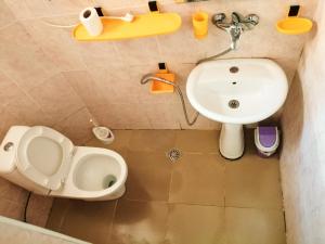 a small bathroom with a toilet and a sink at Villa Vachnadze in Shekvetili