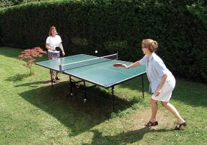 two people playing tennis on a ping pong table at Ferienwohnungen Schneider in Sankt Kanzian