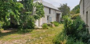 an empty yard next to a white house at Maison Carol in Saumur