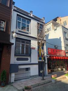 伊斯坦布尔V蓝套房酒店的街边的一栋白色建筑