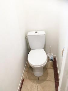 een badkamer met een wit toilet in een kamer bij Ligatne's Village Studio Apartment in Līgatne
