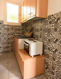 a kitchen with a microwave on top of a counter at Vithos in Agnontas