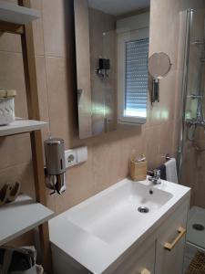 a bathroom with a white sink and a mirror at Vianatxiki in Viana
