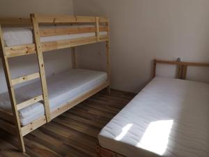 two bunk beds in a small room withthritisthritisthritisthritisthritisthritisthritisthritis at Sobe SM0LEJ in Bled