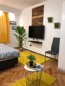 a living room with a bed and a tv at Villa Danmarie in Vinišće