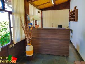 un grand vase avec une plante dans une pièce dans l'établissement Hotel Vilar Formoso, à Penedo