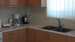a kitchen counter with a sink and a coffee maker at STERNES house in Agios Leon