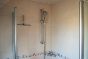 a shower in a bathroom with a glass door at Strandhaus Nr. 9 OG re. in Dahme +13 photos