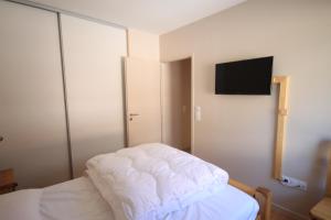 a room with a bed and a tv on a wall at C5 - Résidence La Montille in Le Mont-Dore