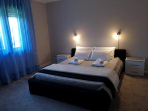 哥魯拜克的住宿－Apartment Dedine Golubac，一间卧室配有一张大床和两条毛巾