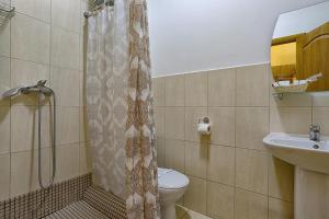 y baño con ducha, aseo y lavamanos. en Arnautskiy Hotel, en Odessa