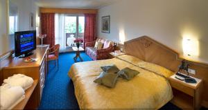 a hotel room with a bed and a television at Activehotel Diana in Siusi
