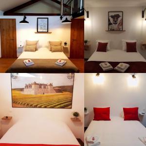 3 photos d'une chambre d'hôtel avec 2 lits dans l'établissement Hôtel La Bonaventure Jezainville, à Jezainville