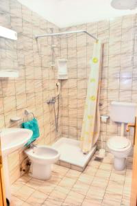 a bathroom with a shower and a toilet and a sink at Apartment Tijano in Krnica