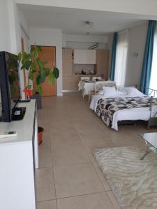 - un salon avec 2 lits et une télévision dans l'établissement Apartament Stegeo Tudor's Residence, à Mamaia
