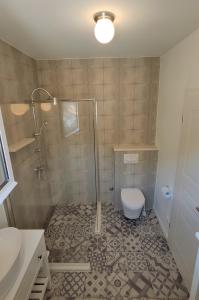 a bathroom with a shower and a toilet and a sink at ARIA in Sumartin