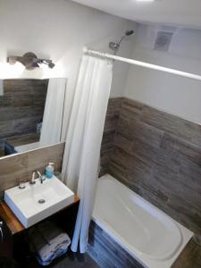 La salle de bains est pourvue d'un lavabo, d'une baignoire et d'une douche. dans l'établissement Monoambiente espectacular, à Godoy Cruz