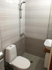 ソゾポルにあるファミリー ホテル ヴェローナのバスルーム(トイレ、シャワー、シンク付)
