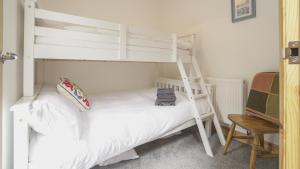 a bedroom with two bunk beds and a ladder at Glanafon Cottage in Bethesda