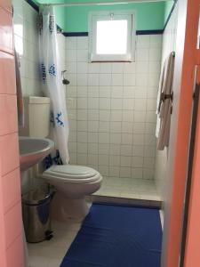 ポルト・コーヴォにあるHerdade Do Pessegueiroのバスルーム(トイレ、洗面台付)、窓が備わります。