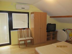 ein Wohnzimmer mit 2 Stühlen und einem TV in der Unterkunft ELA apartmani A2 in Gornji Karin