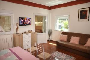 - un salon avec un canapé et une table dans l'établissement Apartments Bartol, à Rovinj
