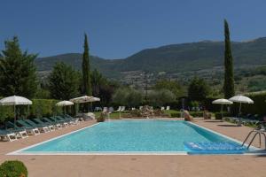 ein großer Pool mit Stühlen und Sonnenschirmen in der Unterkunft Hotel Villa Verde in Rivotorto