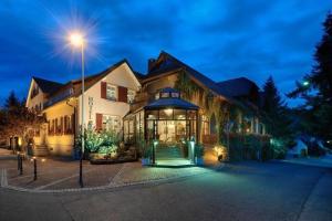 ein Haus mit Straßenbeleuchtung davor in der Unterkunft Hotel-Restaurant Adler in Lahr