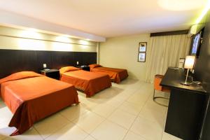 a hotel room with two beds and a television at Hotel Plaza Apolo in São Paulo