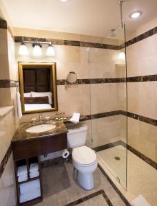 La salle de bains est pourvue de toilettes, d'un lavabo et d'une douche. dans l'établissement Fitzpatrick Manhattan, à New York