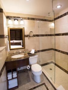 a bathroom with a toilet and a sink and a shower at Fitzpatrick Manhattan in New York