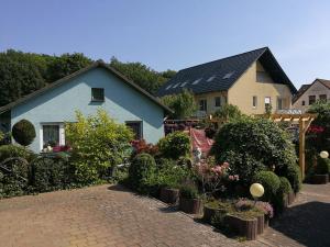 a house with a bunch of plants in a yard at Fewo Seepferdchen in Zempin