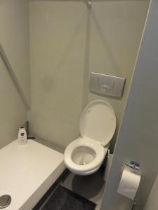 ザントフォールトにあるPension Corperの小さなバスルーム(トイレ、シンク付)