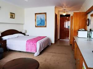 a bedroom with a bed and a sink in it at Motel Mayfair on Cavell in Hobart