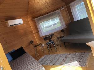 an overhead view of a room with a bed and window at Hortensia in Mariehamn +5 photos